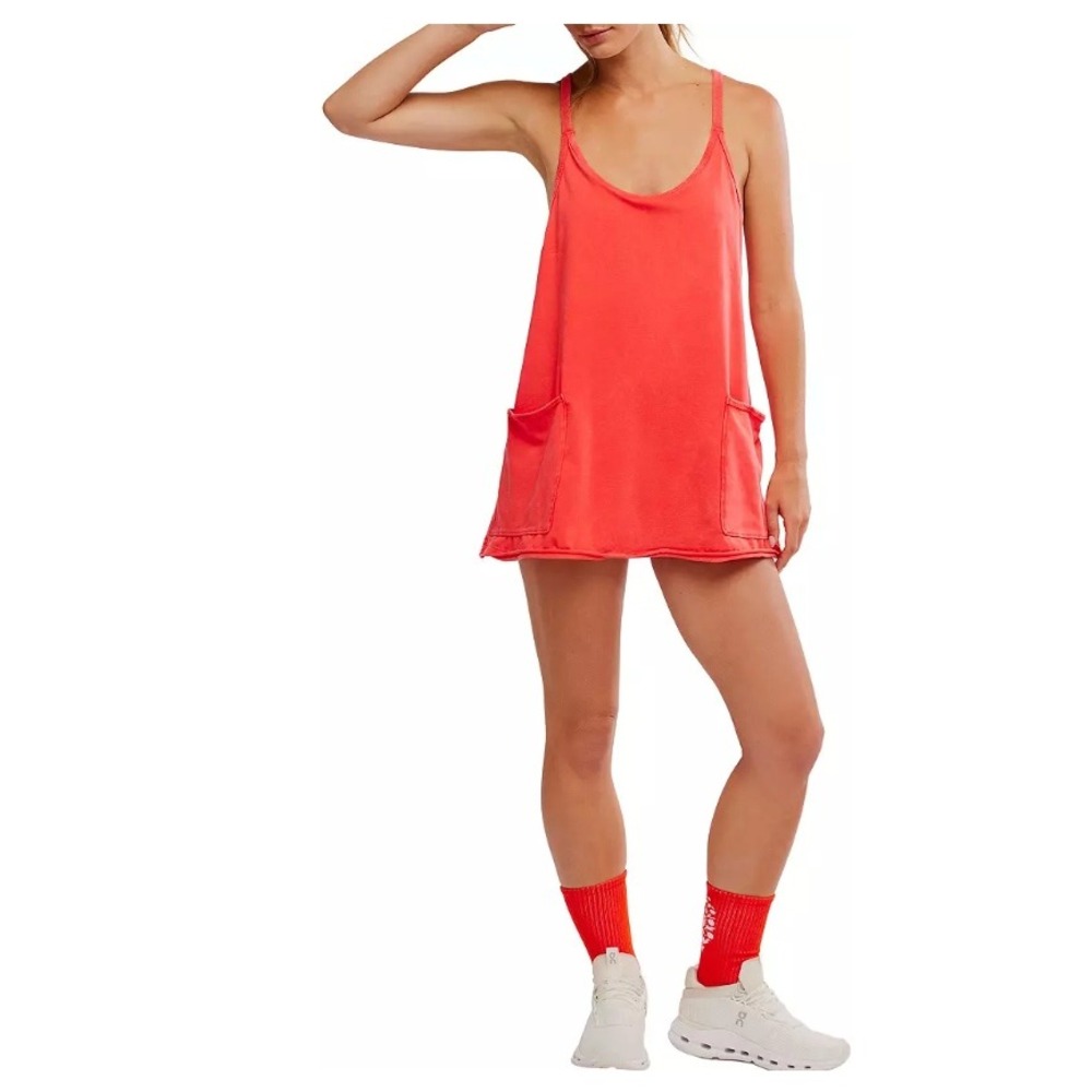 Free People Movement Hot Shot Romper Mini Dress M Orange Beach Sporty Active